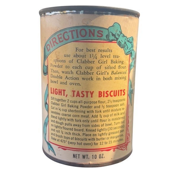 Vintage Clabber Girl Baking Powder Tin Can Advertising Collectible 10 oz - Picture 3 of 6